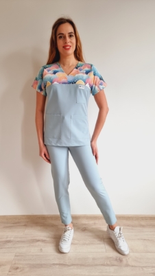 Komplet medyczny damski SCRUBS Bluza bajkowa tęcza + cygaretki kolor COLD MINT BASIC EFIMED