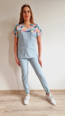 Komplet medyczny damski SCRUBS Bluza bajkowa tęcza + Jogger kolor COLD MINT BASIC EFIMED