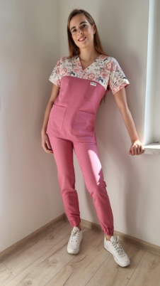 Komplet medyczny damski SCRUBS Bluza róże ANGELA + Jogger kolor DUSTY ROSE BASIC EFIMED