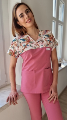 Bluza medyczna damska wstawka koliberki 3D kolor DUSTY ROSE BASIC EFIMED