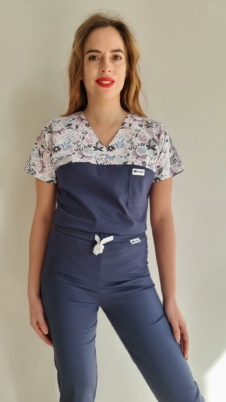 Bluza medyczna damska wstawka motylki kolor GRANAT SNC EFIMED