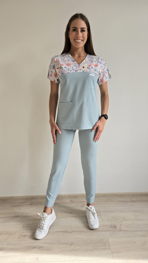 Bluza medyczna damska wstawka kolorowe dmuchawce kolor COLD MINT BASIC EFIMED