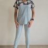 Bluza medyczna damska wstawka kwiaty malowane ciemne kolor COLD MINT BASIC EFIMED
