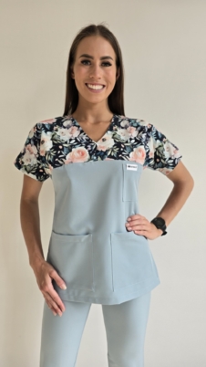 Bluza medyczna damska wstawka kwiaty malowane ciemne kolor COLD MINT BASIC EFIMED