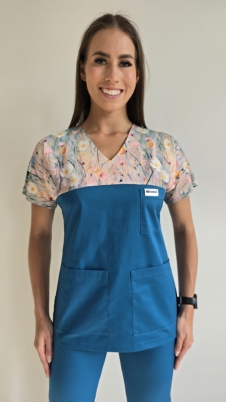 Bluza medyczna damska wstawka stokrotki kolor morski SNC EFIMED