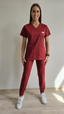 Komplet medyczny damski SCRUBS Bluza jednokolorowa + Jogger kolor PREMIUM BORDO NITKA WĘGLOWA EFIMED