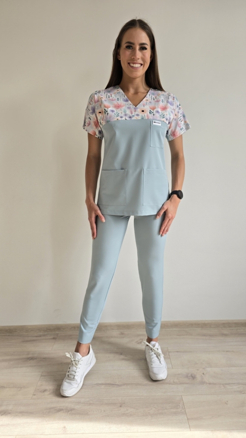 Komplet medyczny damski SCRUBS Bluza kolorowe dmuchawce + cygaretki kolor COLD MINT BASIC EFIMED