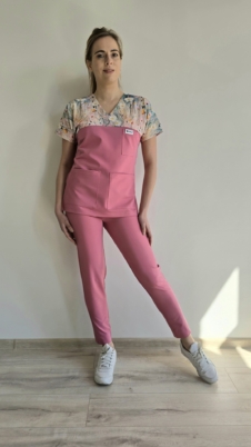 Komplet medyczny damski SCRUBS Bluza stokrotki + cygaretki kolor DUSTY ROSE EFIMED