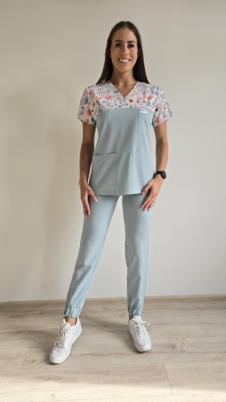 Komplet medyczny damski SCRUBS Bluza kolorowe dmuchawce + Jogger kolor COLD MINT BASIC EFIMED