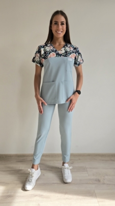Komplet medyczny damski SCRUBS Bluza kwiaty malowane ciemne + cygaretki kolor COLD MINT BASIC EFIMED