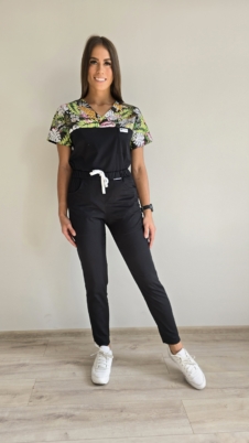 Komplet medyczny damski SCRUBS Bluza Tygrysy + cygaretki z kieszeniami kolor CZARNY SNC EFIMED
