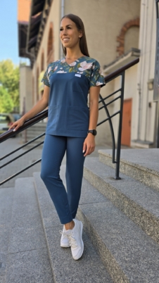 Komplet medyczny damski SCRUBS Bluza wstawka MAGNOLIE + cygaretki z kieszeniami kolor DARK MARINE BASIC EFIMED