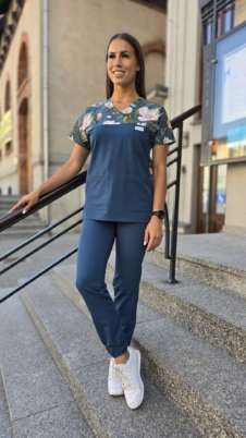 Komplet medyczny damski SCRUBS Bluza wstawka MAGNOLIE + Jogger kolor DARK MARINE BASIC EFIMED