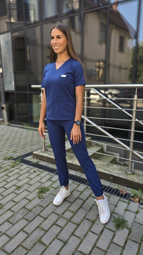Komplet medyczny damski SCRUBS Bluza + Jogger kolor NAVY BLUE BASIC EFIMED
