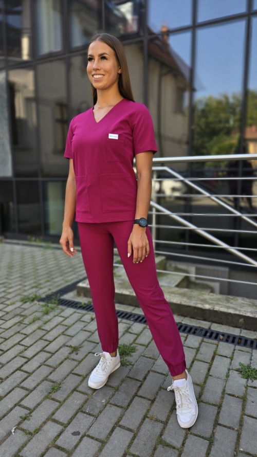 Komplet medyczny damski SCRUBS Bluza + Jogger kolor VIVA MAGENTA BASIC EFIMED