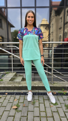 Komplet medyczny damski SCRUBS Bluza kolorowe piórka + cygaretki kolor BRIGHT MINT BASIC EFIMED