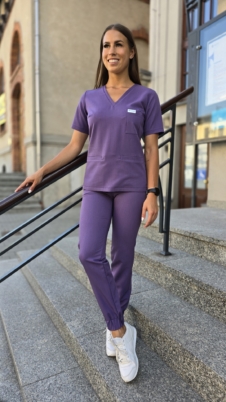 Komplet medyczny damski SCRUBS Bluza taliowana z wszytym rękawem + Jogger kolor INDIGO WISKOZA PRO EFIMED