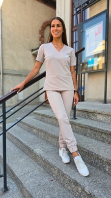 Komplet medyczny damski SCRUBS Bluza taliowana z wszytym rękawem + Jogger kolor MOKKA WISKOZA PRO EFIMED