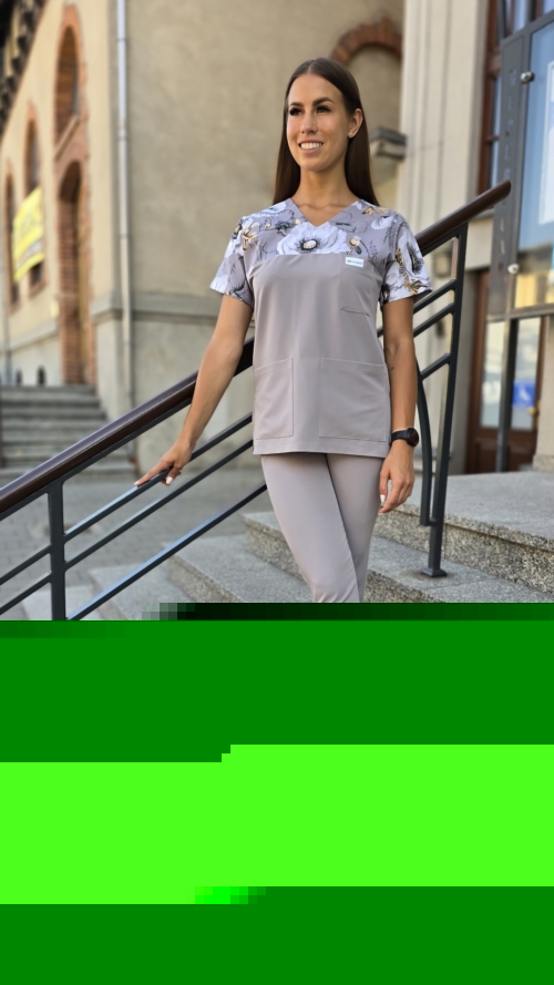 Komplet medyczny damski SCRUBS Bluza wstawka maki popiel + cygaretki z kieszeniami kolor FOG GREY BASIC EFIMED