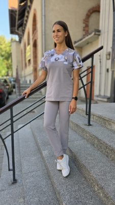 Komplet medyczny damski SCRUBS Bluza wstawka maki popiel + Jogger kolor FOG GREY BASIC EFIMED BASIC EFIMED