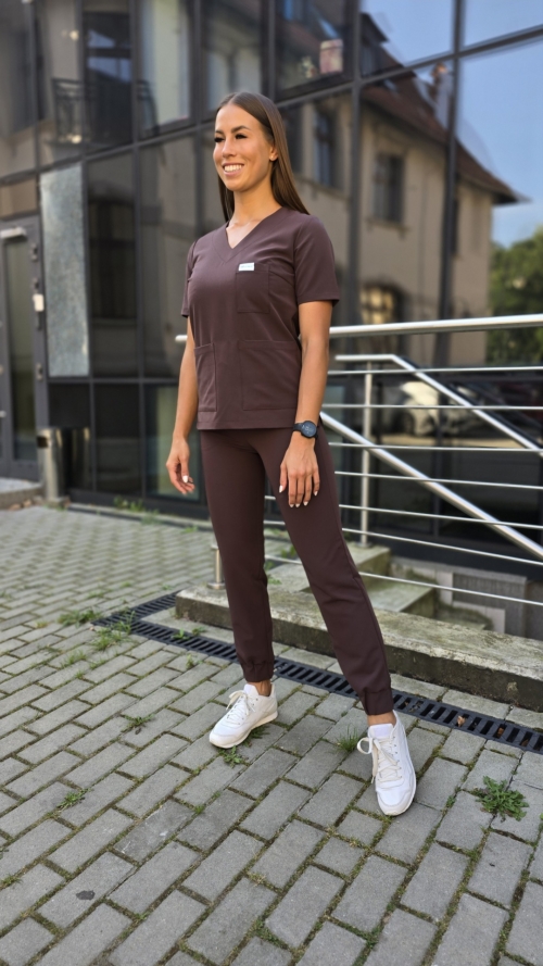 Spodnie medyczne damskie joggery kolor CHOCO BROWN BASIC EFIMED