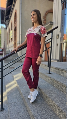 Spodnie medyczne damskie joggery kolor BORDO SNC EFIMED