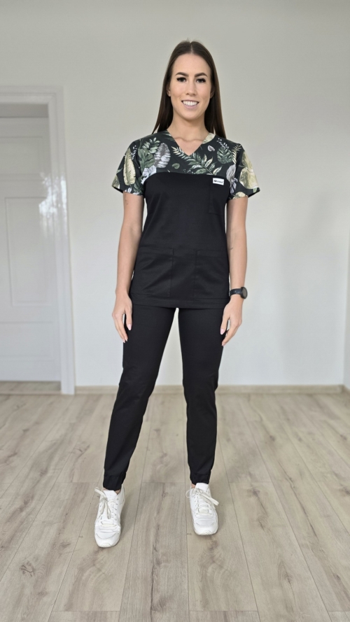 Komplet medyczny damski SCRUBS Bluza eucaliptus w czerni + Jogger kolor czarny SNC EFIMED