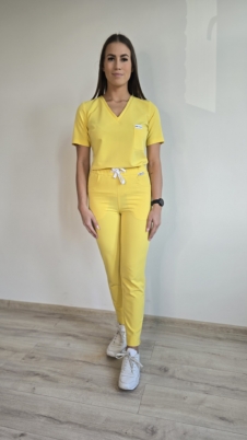Komplet medyczny damski SCRUBS Bluza taliowana z wszytym rękawem + cygaretki z kieszeniami kolor LEMON YELLOW PRO EFIMED