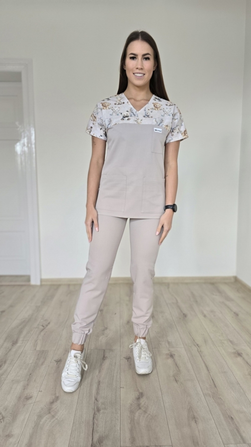 Komplet medyczny damski SCRUBS Bluza wstawka Misie Pluszowe + Jogger kolor mokka PRO EFIMED