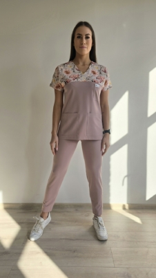Komplet medyczny damski SCRUBS Bluza wstawka SPRING BOOM + cygaretki z kieszeniami kolor dirty pink PRO EFIMED