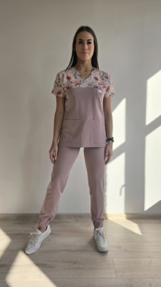 Komplet medyczny damski SCRUBS Bluza wstawka SPRING BOOM + Jogger kolor dirty pink PRO EFIMED