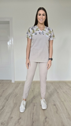 Komplet medyczny damski SCRUBS Bluza wstawka Smoki + cygaretki z kieszeniami kolor mokka PRO EFIMED
