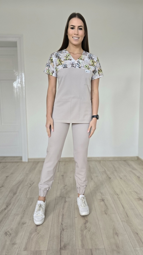 Komplet medyczny damski SCRUBS Bluza wstawka Smoki + Jogger kolor mokka PRO EFIMED EFIMED