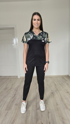 Komplet medyczny damski SCRUBS Bluza eucaliptus w czerni + cygaretki z kieszeniami kolor czarne SNC EFIMED