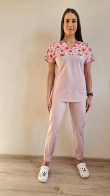 Komplet medyczny damski SCRUBS Bluza wstawka bratki + Jogger kolor BAWEŁNA PREMIUM EFIMED