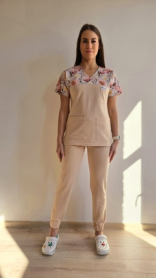 Komplet medyczny damski SCRUBS Bluza wstawka spring boom + Jogger kolor NUDE BAWEŁNA ORGANICZNA EFIMED