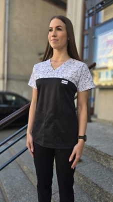 Bluza medyczna damska wstawka kotki kolor czarny SNC EFIMED