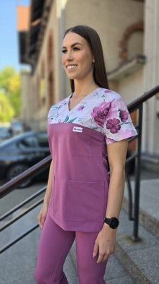 Bluza medyczna damska wstawka orchidea kolor DARK DUSTY PINK BASIC EFIMED