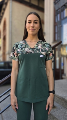 Bluza medyczna damska wstawka panterki kolor DARK GREEN BASIC EFIMED