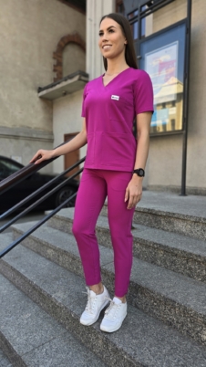 Komplet medyczny damski SCRUBS Bluza + cygaretki z kieszeniami kolor HOT PINKBASIC EFIMED