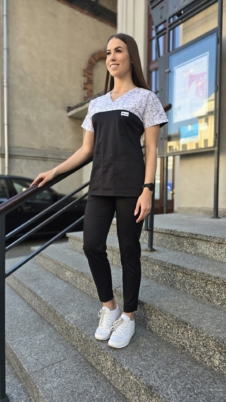Komplet medyczny damski SCRUBS Bluza wstawka kotki + cygaretki z kieszeniami kolor czarny SNC EFIMED