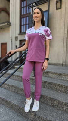 Komplet medyczny damski SCRUBS Bluza wstawka orchidea + Jogger kolor DARK DUSTY PINK BASIC EFIMED