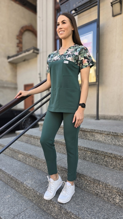 Spodnie medyczne damskie fason CYGARETKI z kieszeniami kolor DARK GREEN EFIMED