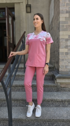Spodnie medyczne damskie fason CYGARETKI z kieszeniami kolor DUSTY ROSE EFIMED