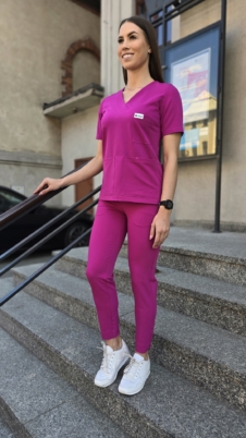 Spodnie medyczne damskie fason CYGARETKI z kieszeniami kolor HOT PINK EFIMED
