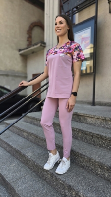 Spodnie medyczne damskie fason CYGARETKI z kieszeniami kolor BABY PINK EFIMED