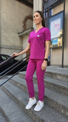 Spodnie medyczne damskie joggery kolor HOT PINK BASIC EFIMED