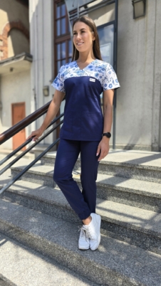 Komplet medyczny damski SCRUBS Bluza wstawka Mozaika + joggery kolor granat SNC EFIMED