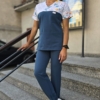 Bluza medyczna damska wstawka delikatna łączka kolor DARK MARINE BASIC EFIMED