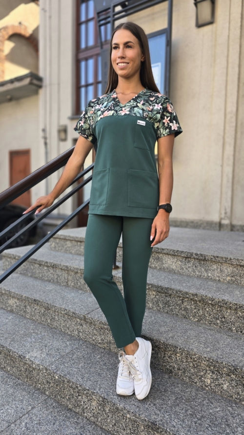 Bluza medyczna damska wstawka dżungla kolor Dark Green BASIC EFIMED